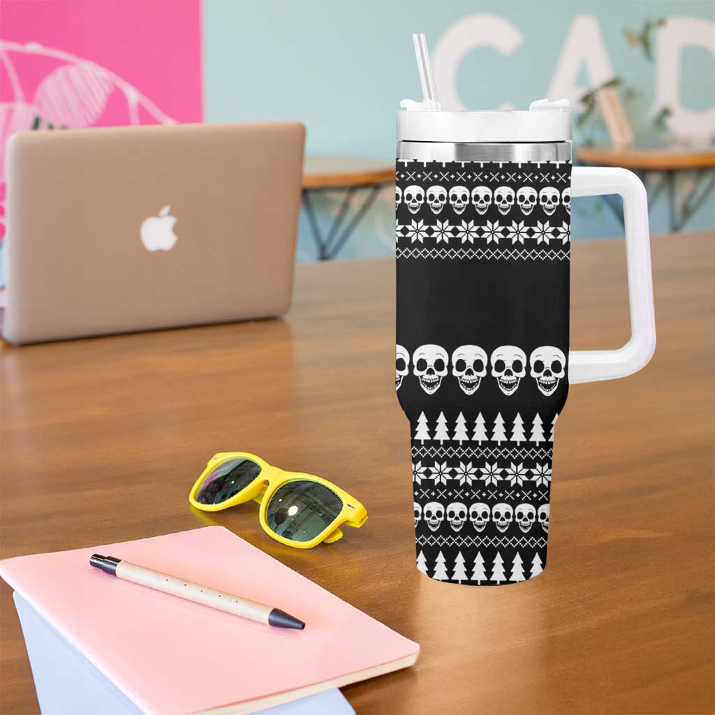 Creepy Christmas Tumbler With Handle with Skulls Trees and Gothic Holiday Pattern - Wonder Print Shop