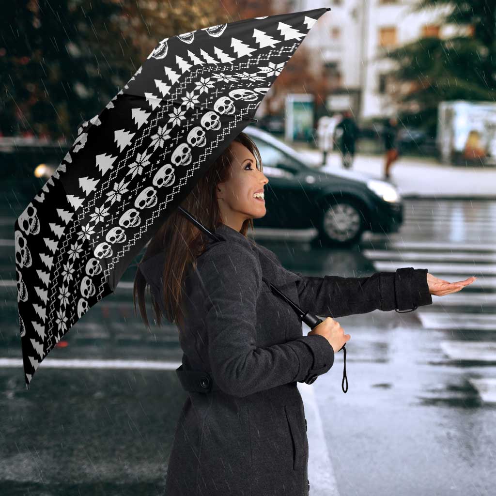 Creepy Christmas Umbrella with Skulls Trees and Gothic Holiday Pattern - Wonder Print Shop