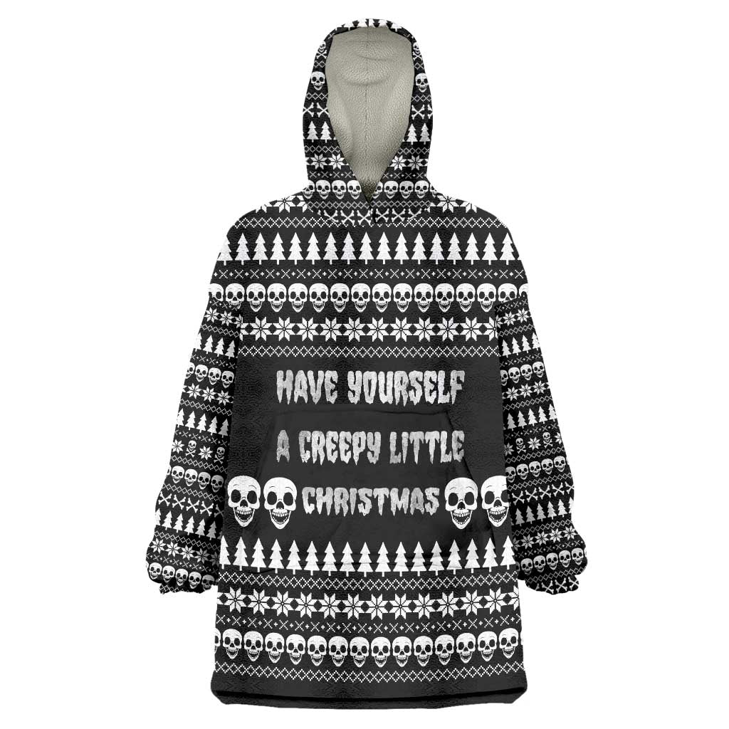 Creepy Christmas Wearable Blanket Hoodie with Skulls Trees and Gothic Holiday Pattern - Wonder Print Shop