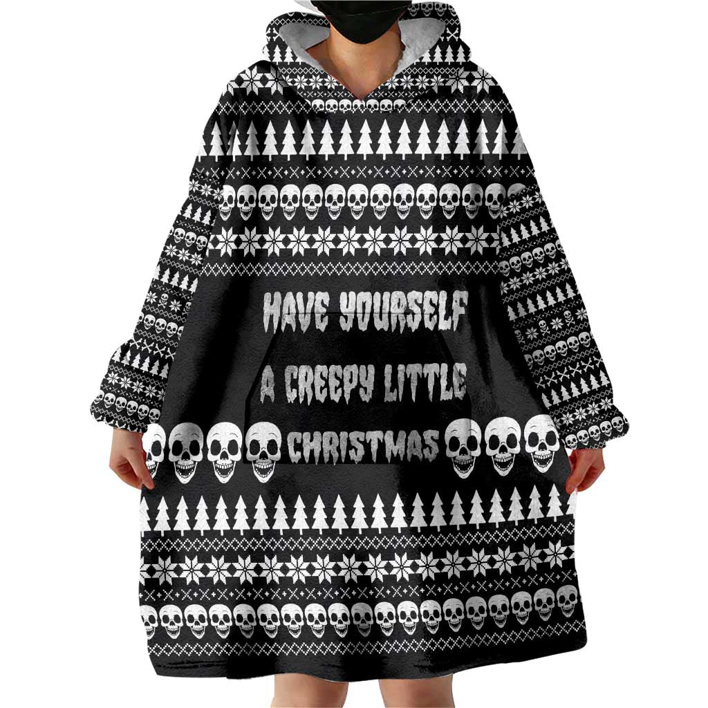 Creepy Christmas Wearable Blanket Hoodie with Skulls Trees and Gothic Holiday Pattern - Wonder Print Shop