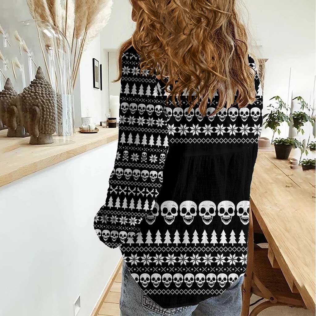 Creepy Christmas Women Casual Shirt with Skulls Trees and Gothic Holiday Pattern - Wonder Print Shop