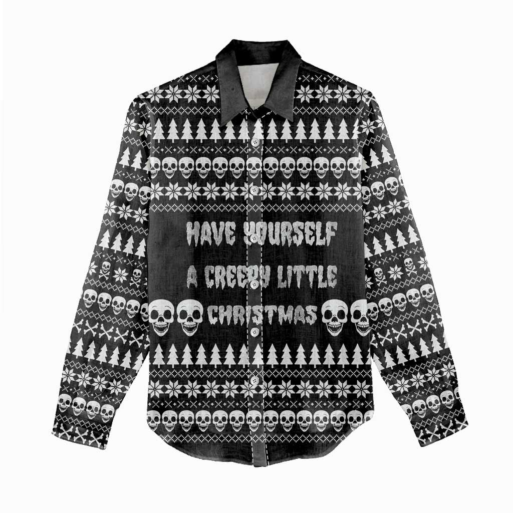 Creepy Christmas Women Casual Shirt with Skulls Trees and Gothic Holiday Pattern - Wonder Print Shop