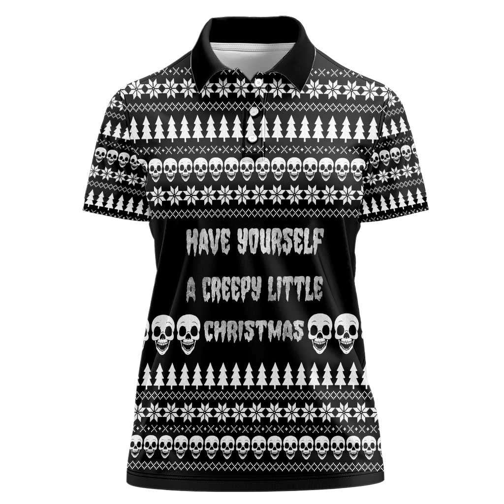 Creepy Christmas Women Polo Shirt with Skulls Trees and Gothic Holiday Pattern - Wonder Print Shop