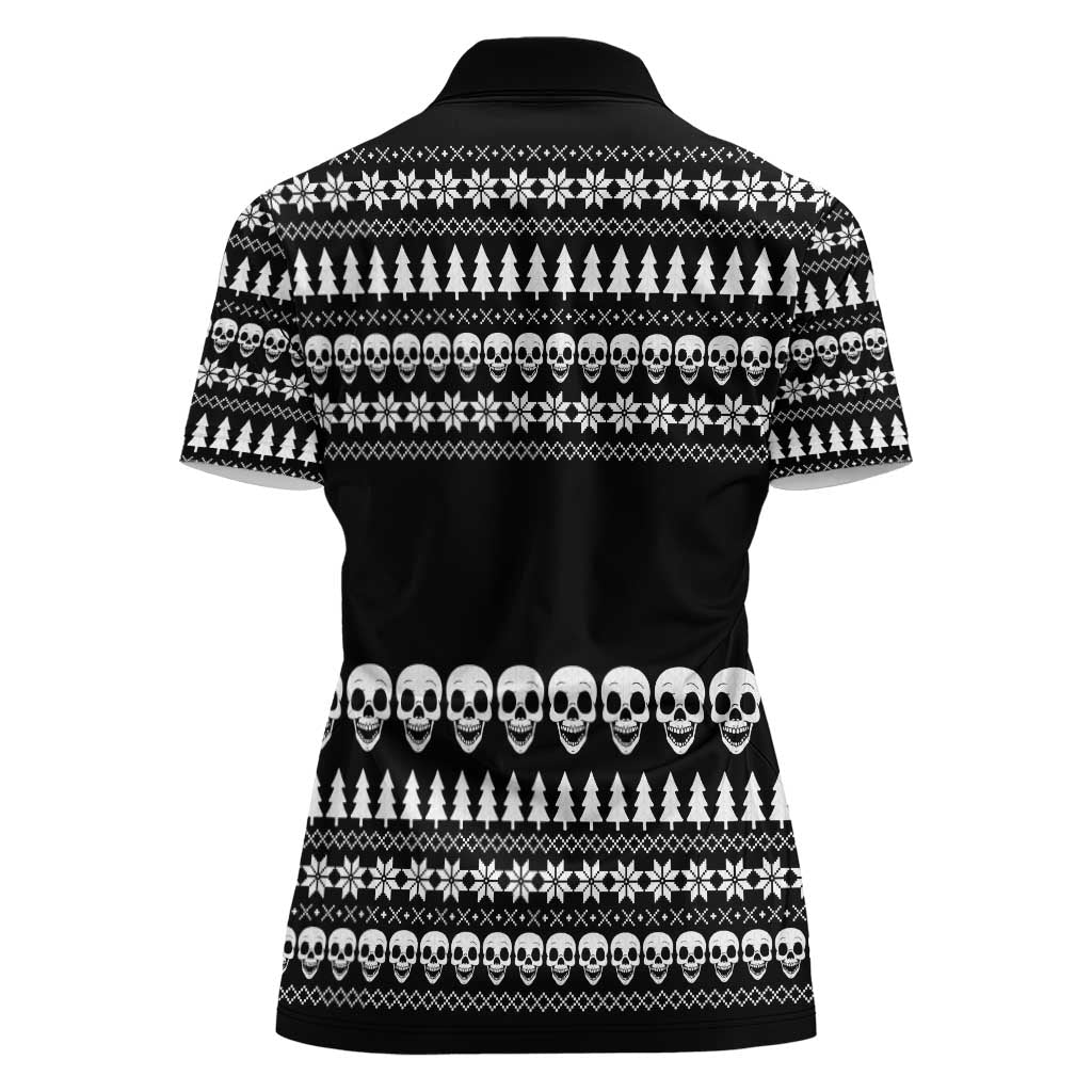 Creepy Christmas Women Polo Shirt with Skulls Trees and Gothic Holiday Pattern - Wonder Print Shop