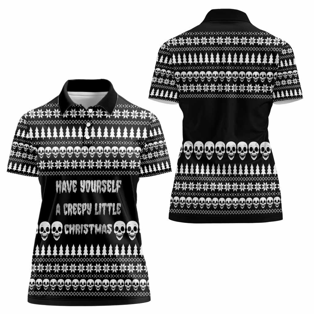 Creepy Christmas Women Polo Shirt with Skulls Trees and Gothic Holiday Pattern - Wonder Print Shop