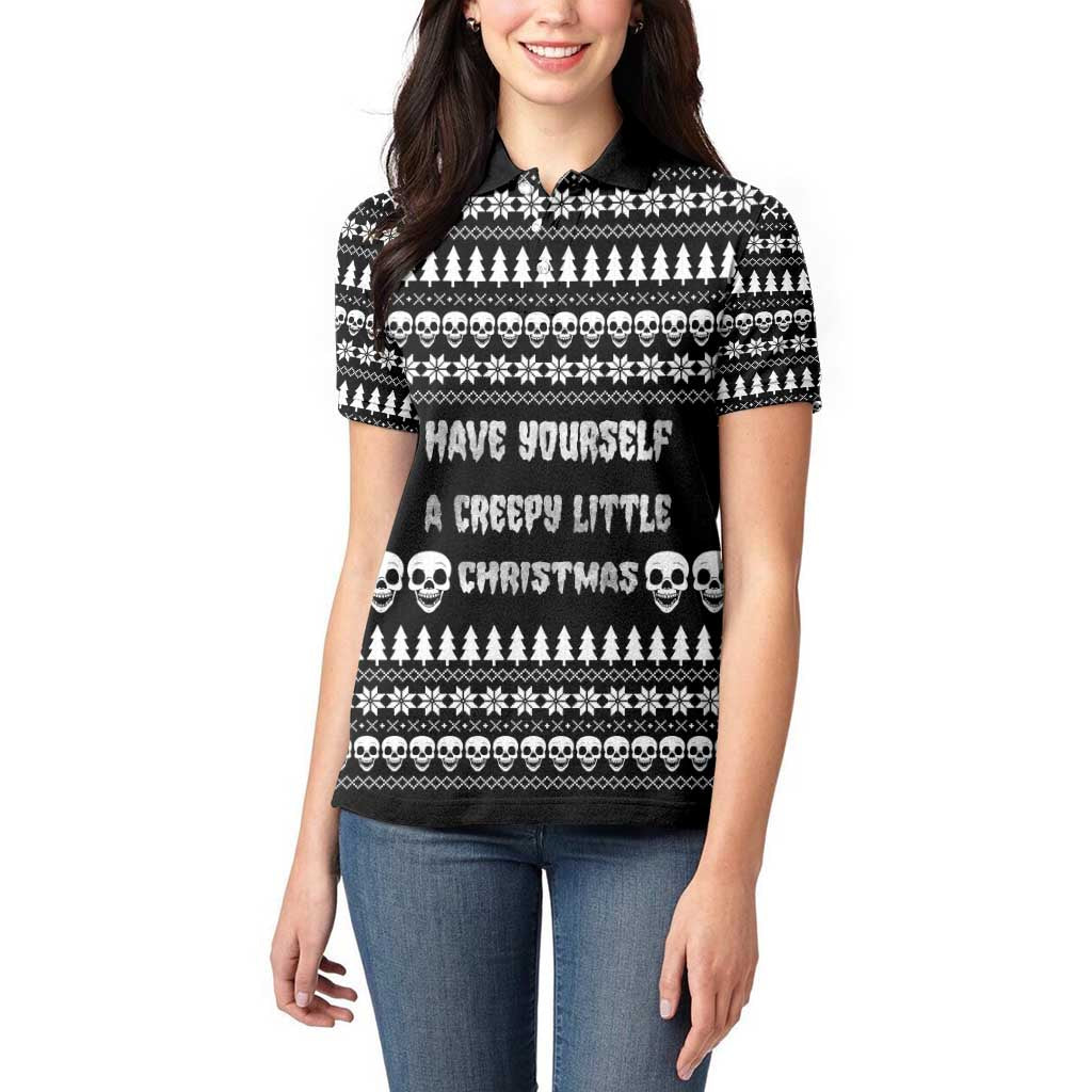 Creepy Christmas Women Polo Shirt with Skulls Trees and Gothic Holiday Pattern - Wonder Print Shop