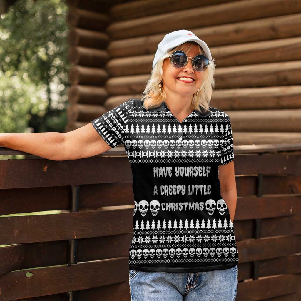 Creepy Christmas Women Polo Shirt with Skulls Trees and Gothic Holiday Pattern - Wonder Print Shop