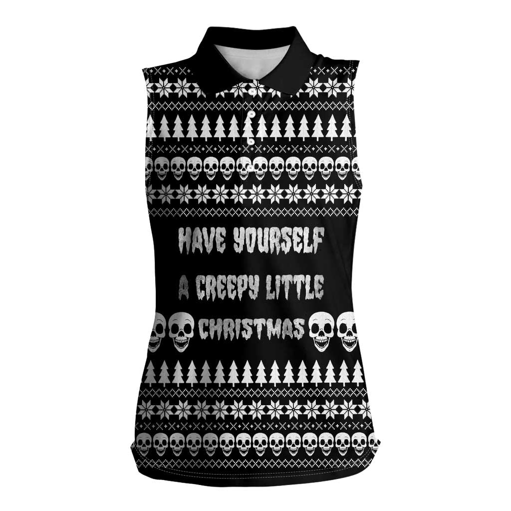 Creepy Christmas Women Sleeveless Polo Shirt with Skulls Trees and Gothic Holiday Pattern - Wonder Print Shop