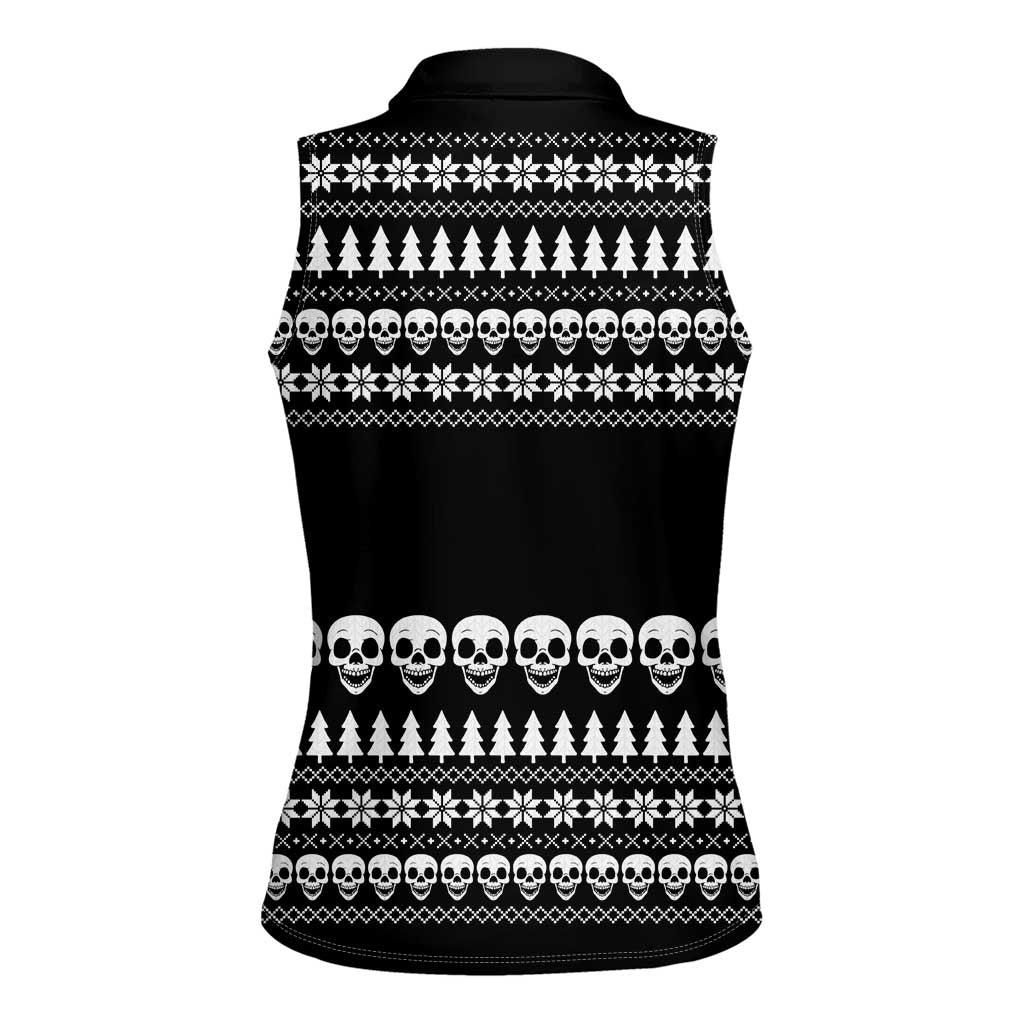 Creepy Christmas Women Sleeveless Polo Shirt with Skulls Trees and Gothic Holiday Pattern - Wonder Print Shop