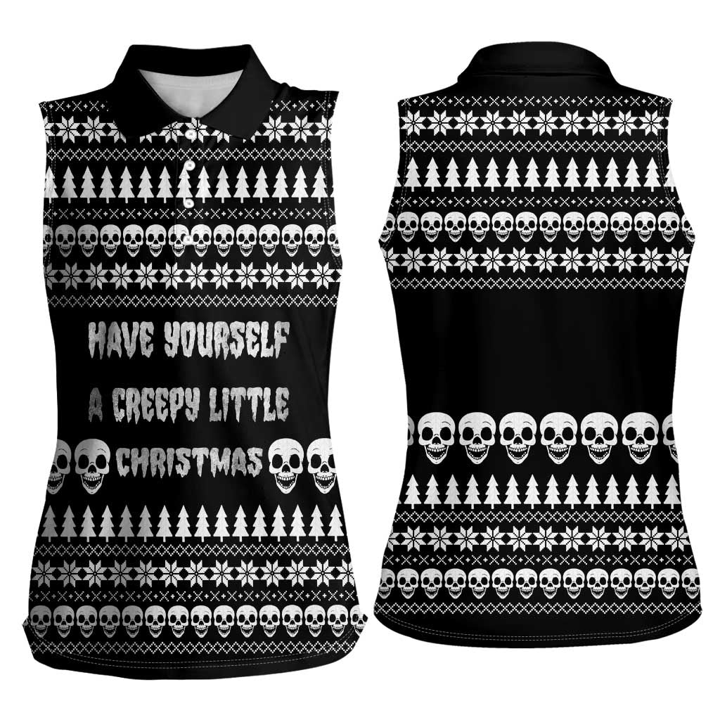 Creepy Christmas Women Sleeveless Polo Shirt with Skulls Trees and Gothic Holiday Pattern - Wonder Print Shop