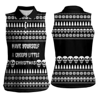 Creepy Christmas Women Sleeveless Polo Shirt with Skulls Trees and Gothic Holiday Pattern - Wonder Print Shop