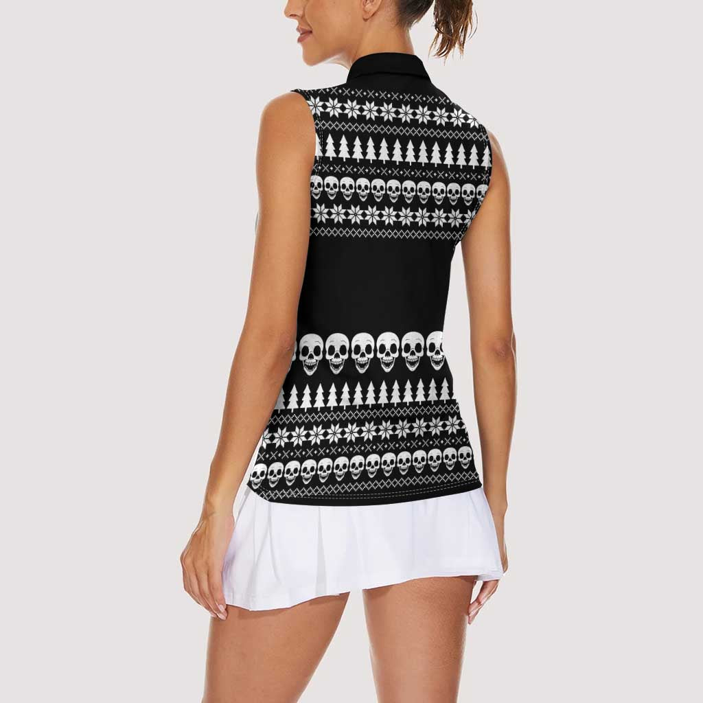 Creepy Christmas Women Sleeveless Polo Shirt with Skulls Trees and Gothic Holiday Pattern - Wonder Print Shop