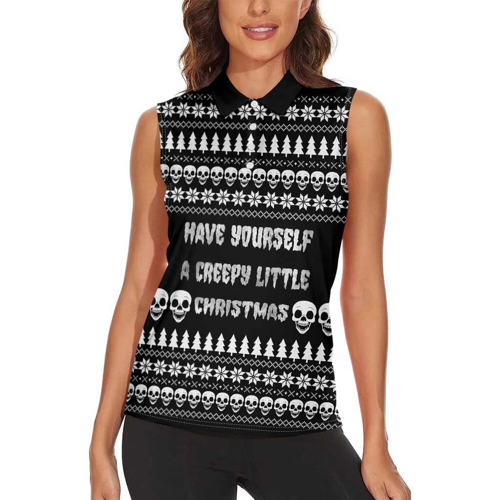 Creepy Christmas Women Sleeveless Polo Shirt with Skulls Trees and Gothic Holiday Pattern - Wonder Print Shop