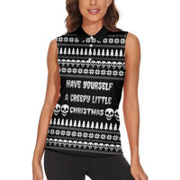 Creepy Christmas Women Sleeveless Polo Shirt with Skulls Trees and Gothic Holiday Pattern - Wonder Print Shop