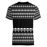 Creepy Christmas Women V-Neck T-Shirt with Skulls Trees and Gothic Holiday Pattern - Wonder Print Shop