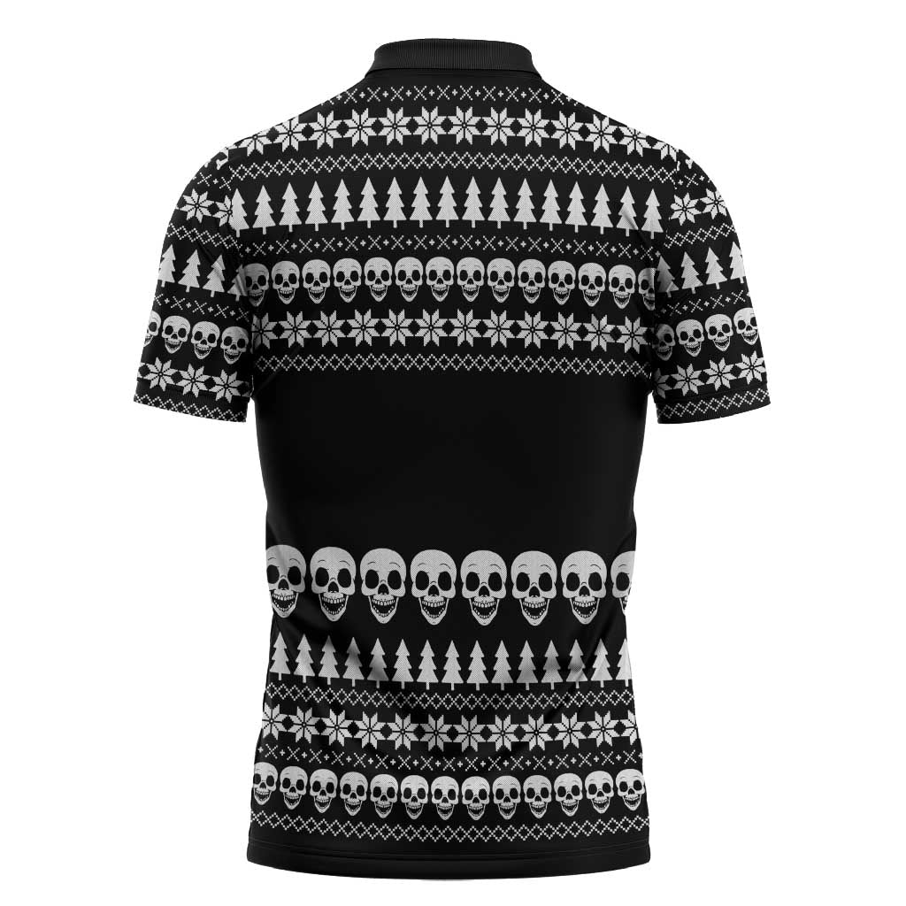 Creepy Christmas Zipper Polo Shirt with Skulls Trees and Gothic Holiday Pattern - Wonder Print Shop