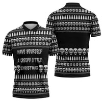 Creepy Christmas Zipper Polo Shirt with Skulls Trees and Gothic Holiday Pattern - Wonder Print Shop