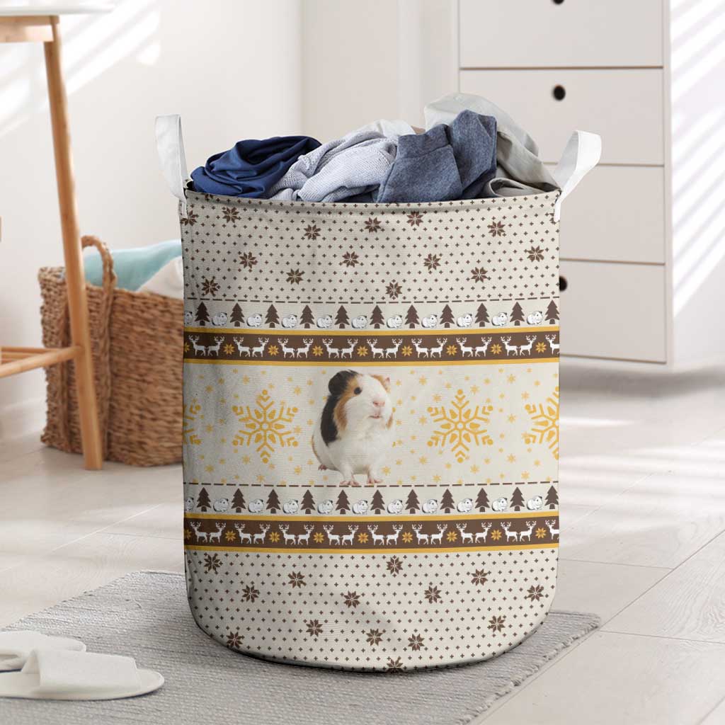 Guinea Pig Christmas Laundry Basket with Snowflakes Trees and Reindeer Pattern - Wonder Print Shop