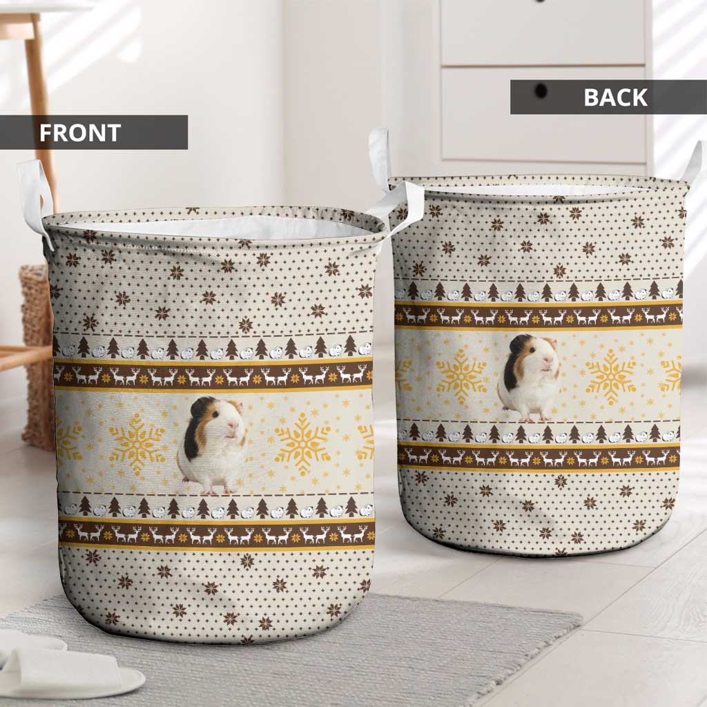 Guinea Pig Christmas Laundry Basket with Snowflakes Trees and Reindeer Pattern - Wonder Print Shop