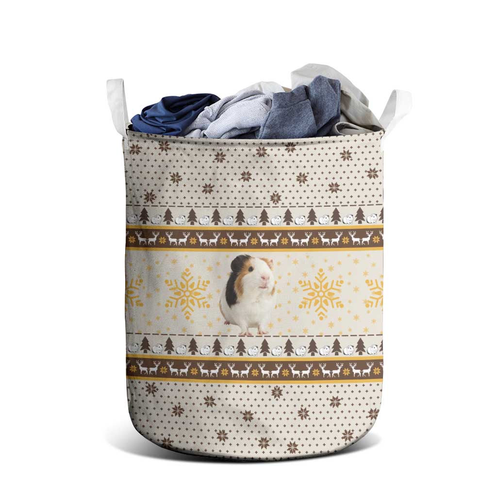 Guinea Pig Christmas Laundry Basket with Snowflakes Trees and Reindeer Pattern - Wonder Print Shop