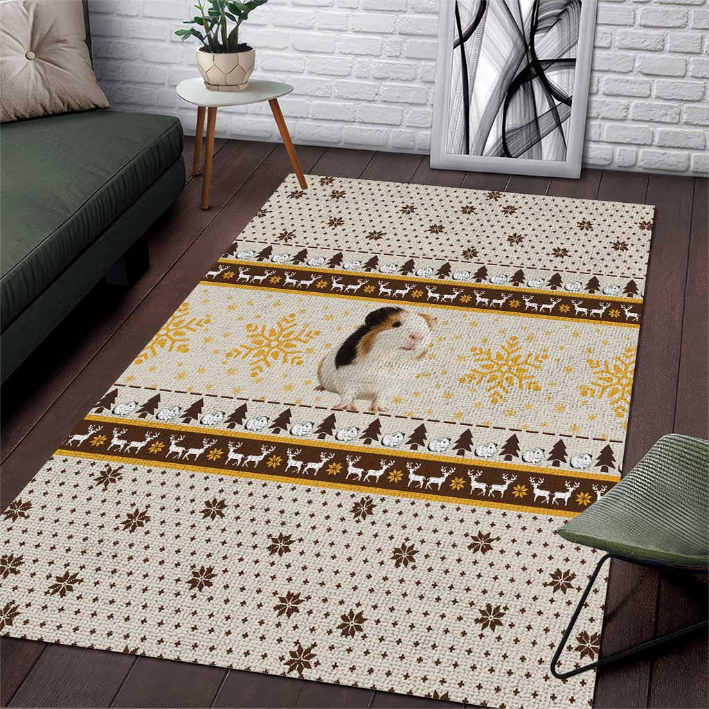 Guinea Pig Christmas Area Rug with Snowflakes Trees and Reindeer Pattern - Wonder Print Shop