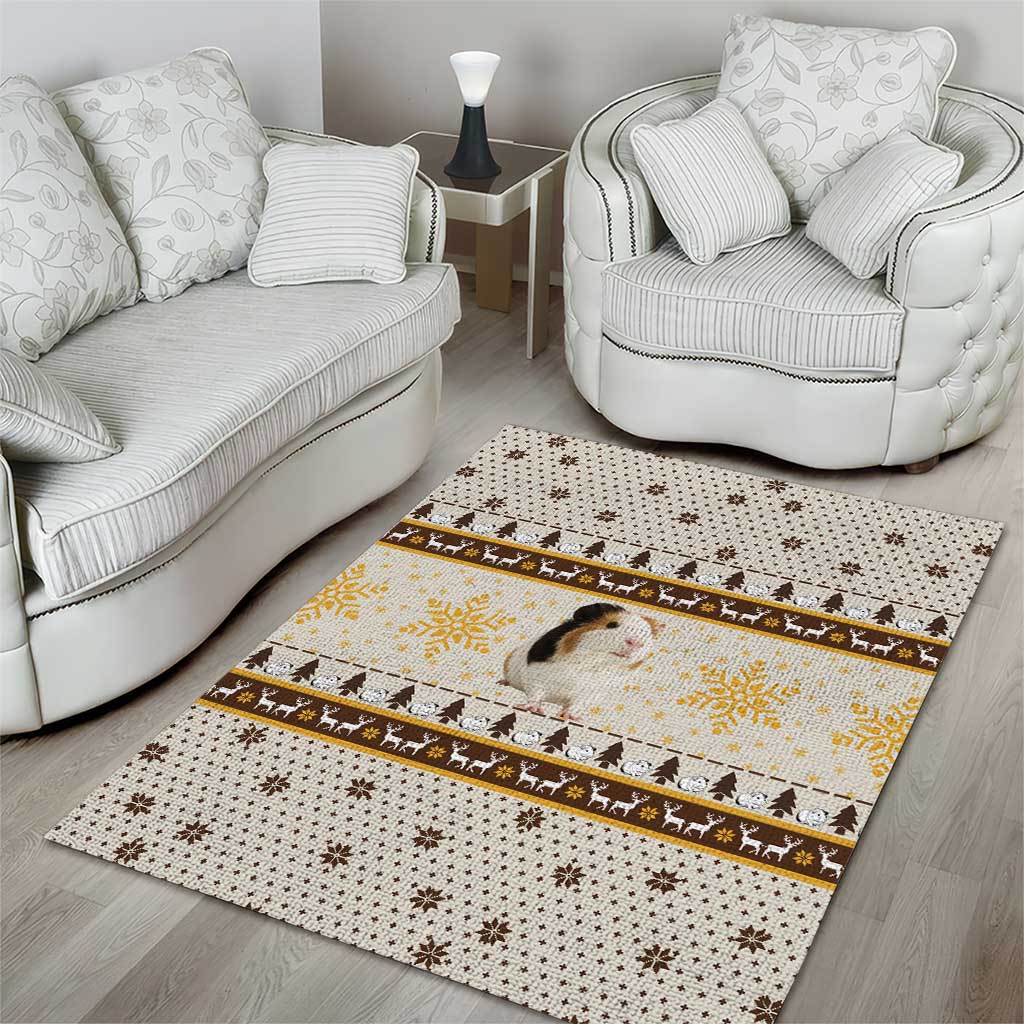 Guinea Pig Christmas Area Rug with Snowflakes Trees and Reindeer Pattern - Wonder Print Shop
