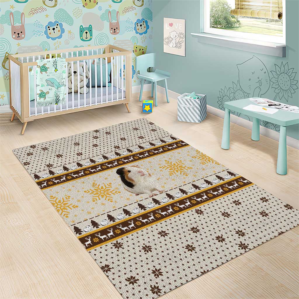 Guinea Pig Christmas Area Rug with Snowflakes Trees and Reindeer Pattern - Wonder Print Shop