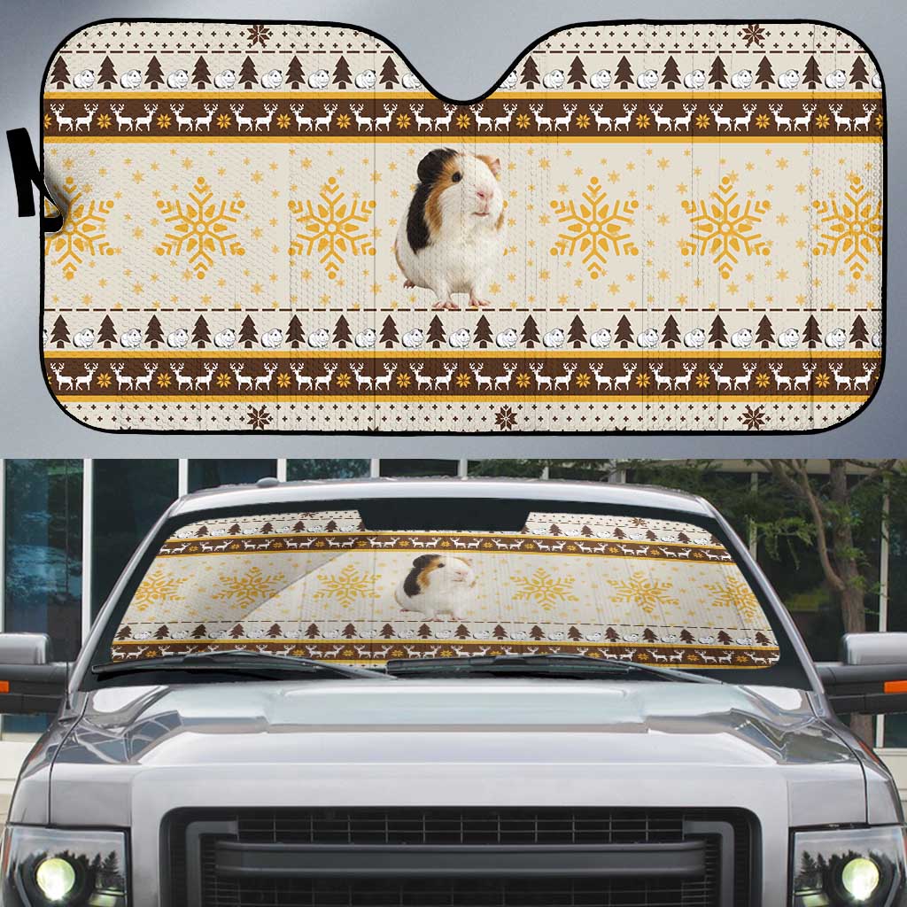 Guinea Pig Christmas Auto Sun Shade with Snowflakes Trees and Reindeer Pattern - Wonder Print Shop