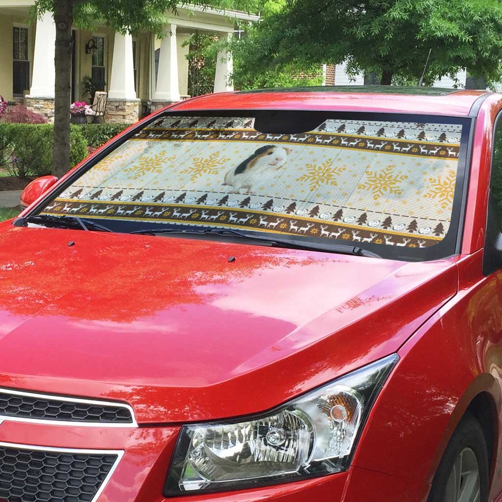 Guinea Pig Christmas Auto Sun Shade with Snowflakes Trees and Reindeer Pattern - Wonder Print Shop