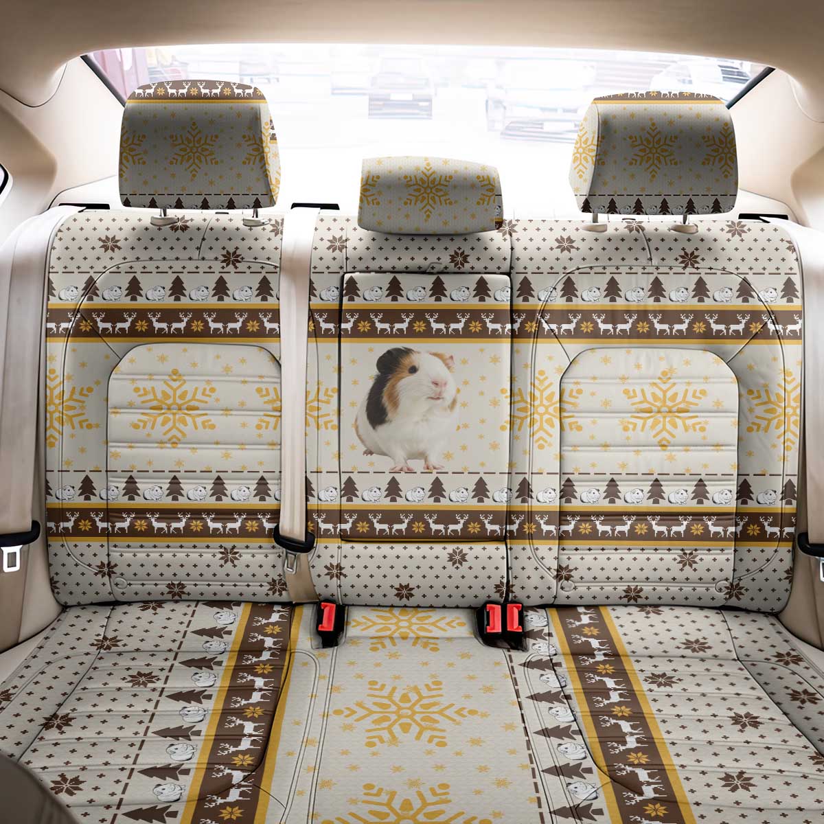 Guinea Pig Christmas Back Car Seat Cover with Snowflakes Trees and Reindeer Pattern - Wonder Print Shop