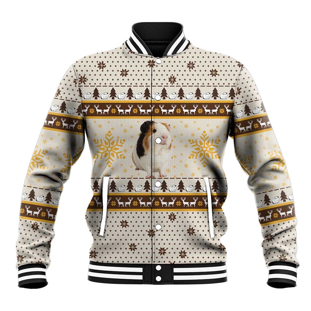 Guinea Pig Christmas Baseball Jacket with Snowflakes Trees and Reindeer Pattern - Wonder Print Shop