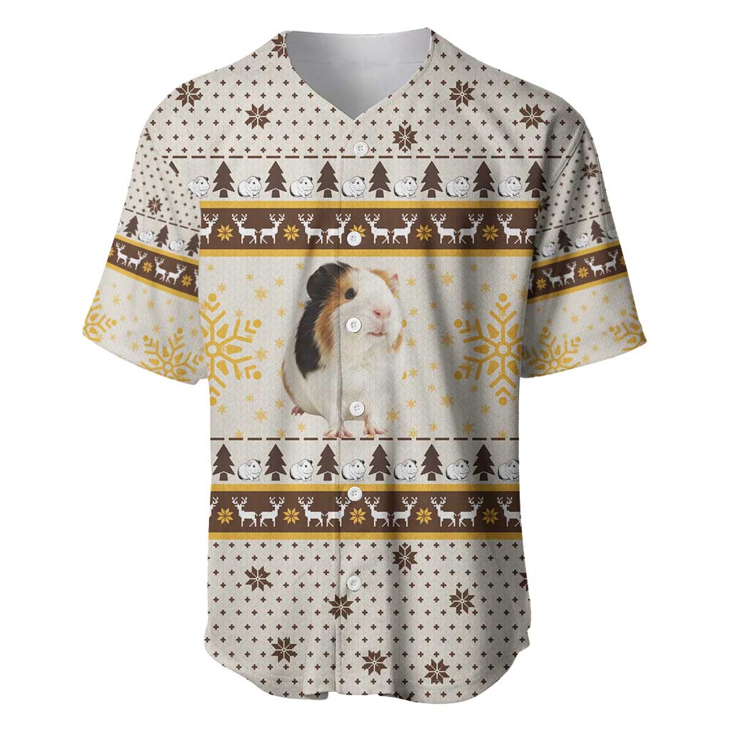 Guinea Pig Christmas Baseball Jersey with Snowflakes Trees and Reindeer Pattern - Wonder Print Shop