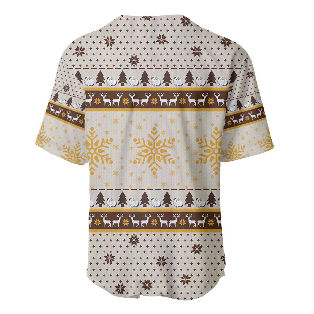 Guinea Pig Christmas Baseball Jersey with Snowflakes Trees and Reindeer Pattern - Wonder Print Shop