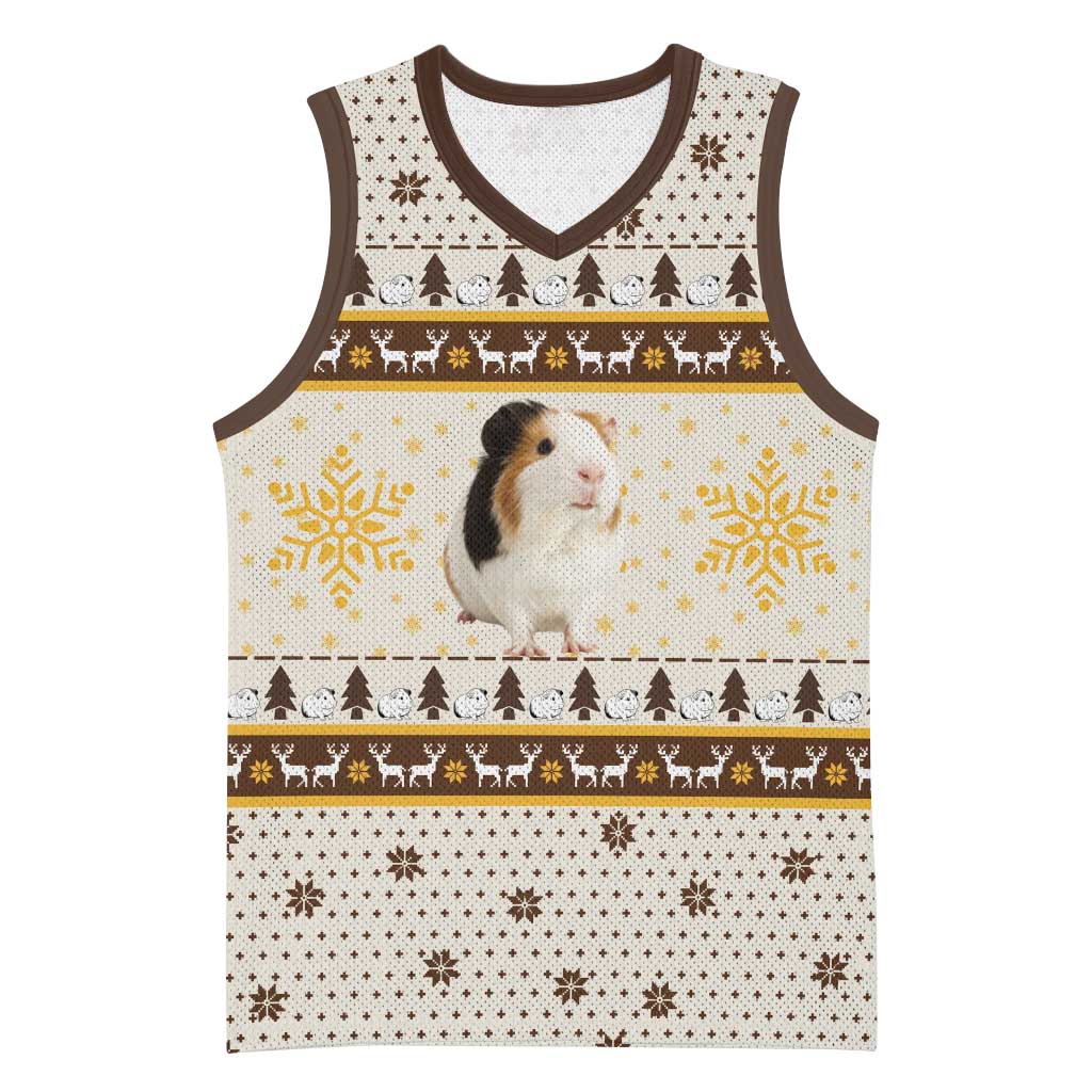 Guinea Pig Christmas Basketball Jersey with Snowflakes Trees and Reindeer Pattern - Wonder Print Shop