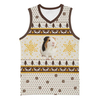 Guinea Pig Christmas Basketball Jersey with Snowflakes Trees and Reindeer Pattern - Wonder Print Shop