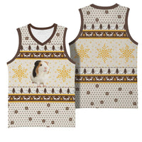 Guinea Pig Christmas Basketball Jersey with Snowflakes Trees and Reindeer Pattern - Wonder Print Shop