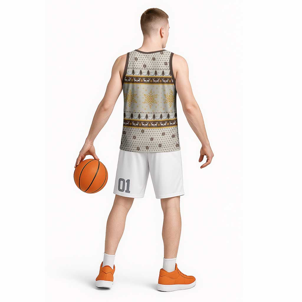 Guinea Pig Christmas Basketball Jersey with Snowflakes Trees and Reindeer Pattern - Wonder Print Shop