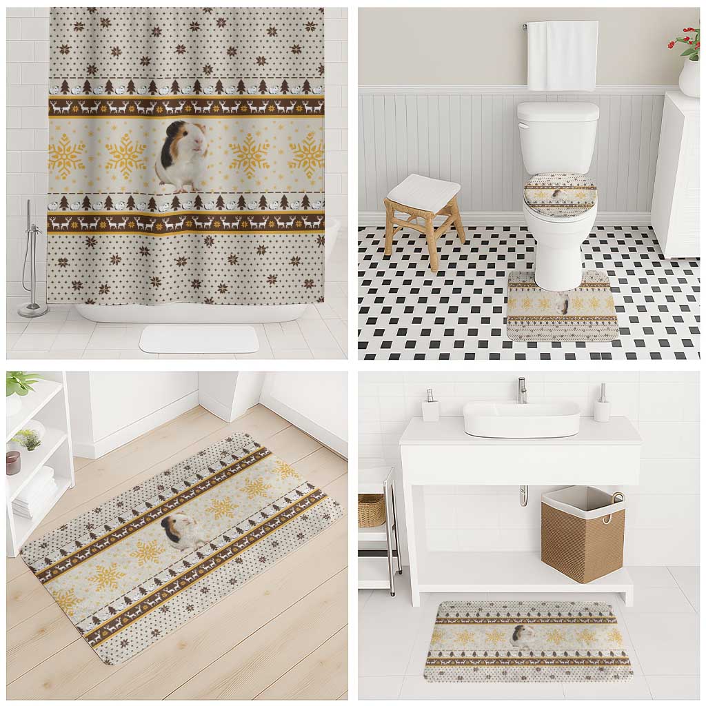Guinea Pig Christmas Bathroom Set with Snowflakes Trees and Reindeer Pattern - Wonder Print Shop