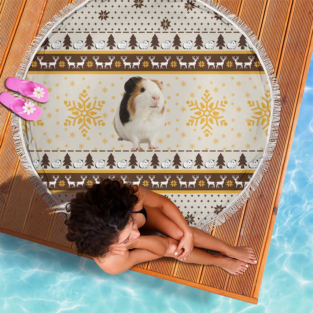 Guinea Pig Christmas Beach Blanket with Snowflakes Trees and Reindeer Pattern - Wonder Print Shop