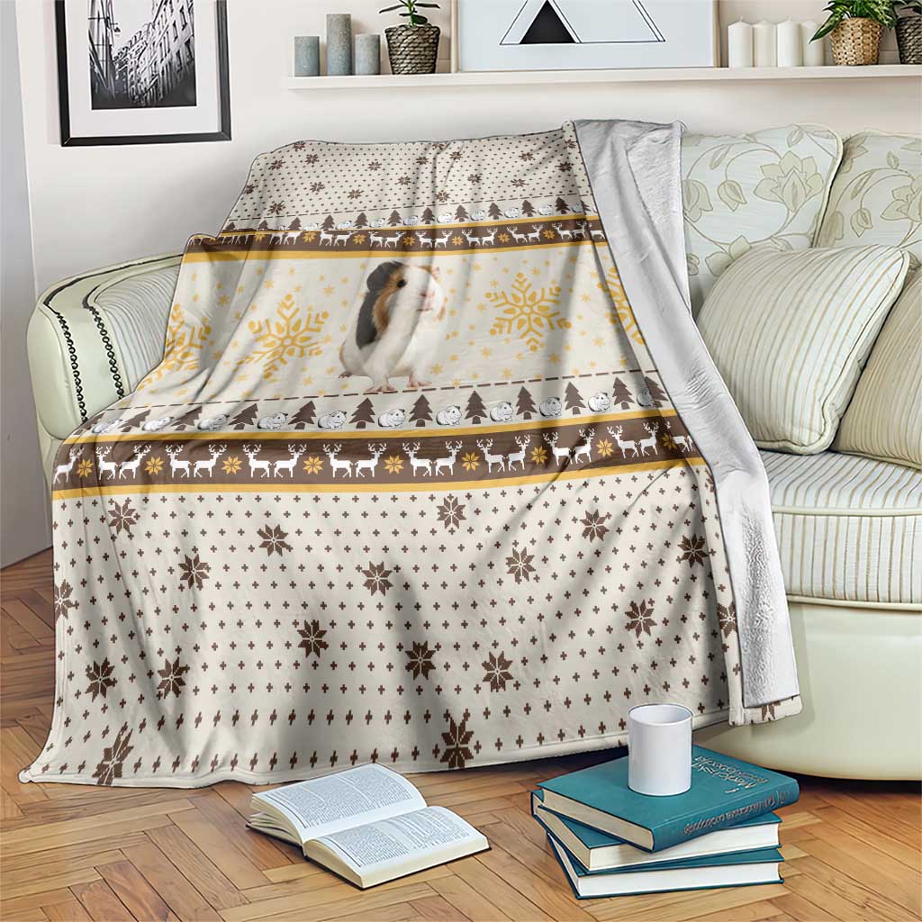 Guinea Pig Christmas Blanket with Snowflakes Trees and Reindeer Pattern - Wonder Print Shop