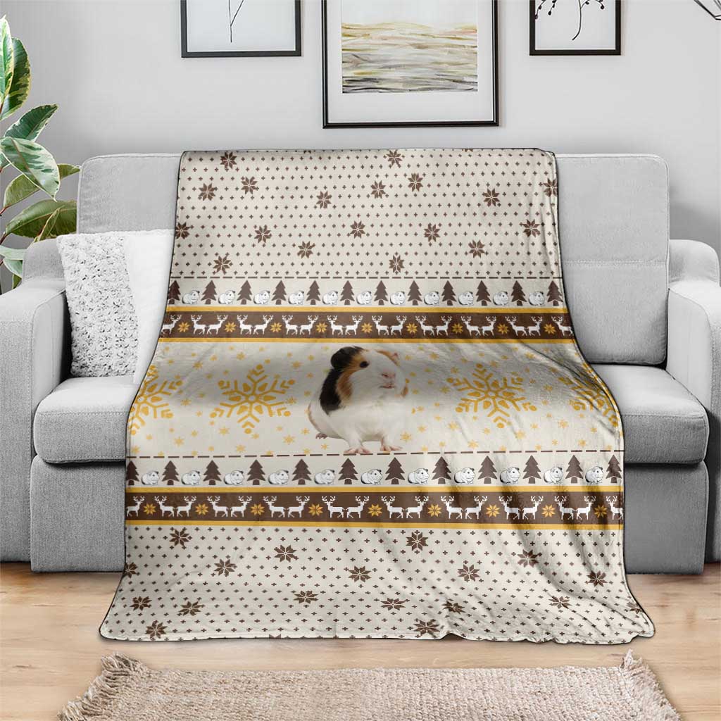 Guinea Pig Christmas Blanket with Snowflakes Trees and Reindeer Pattern - Wonder Print Shop
