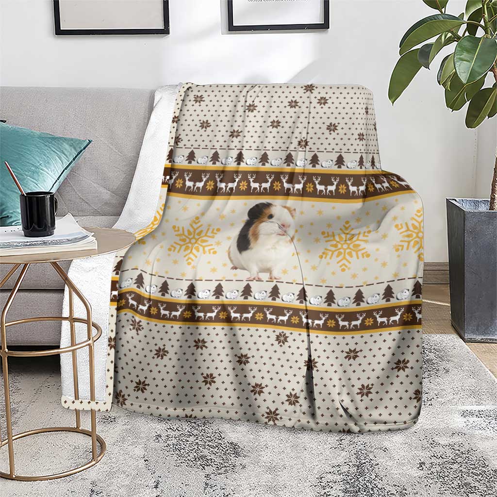 Guinea Pig Christmas Blanket with Snowflakes Trees and Reindeer Pattern - Wonder Print Shop