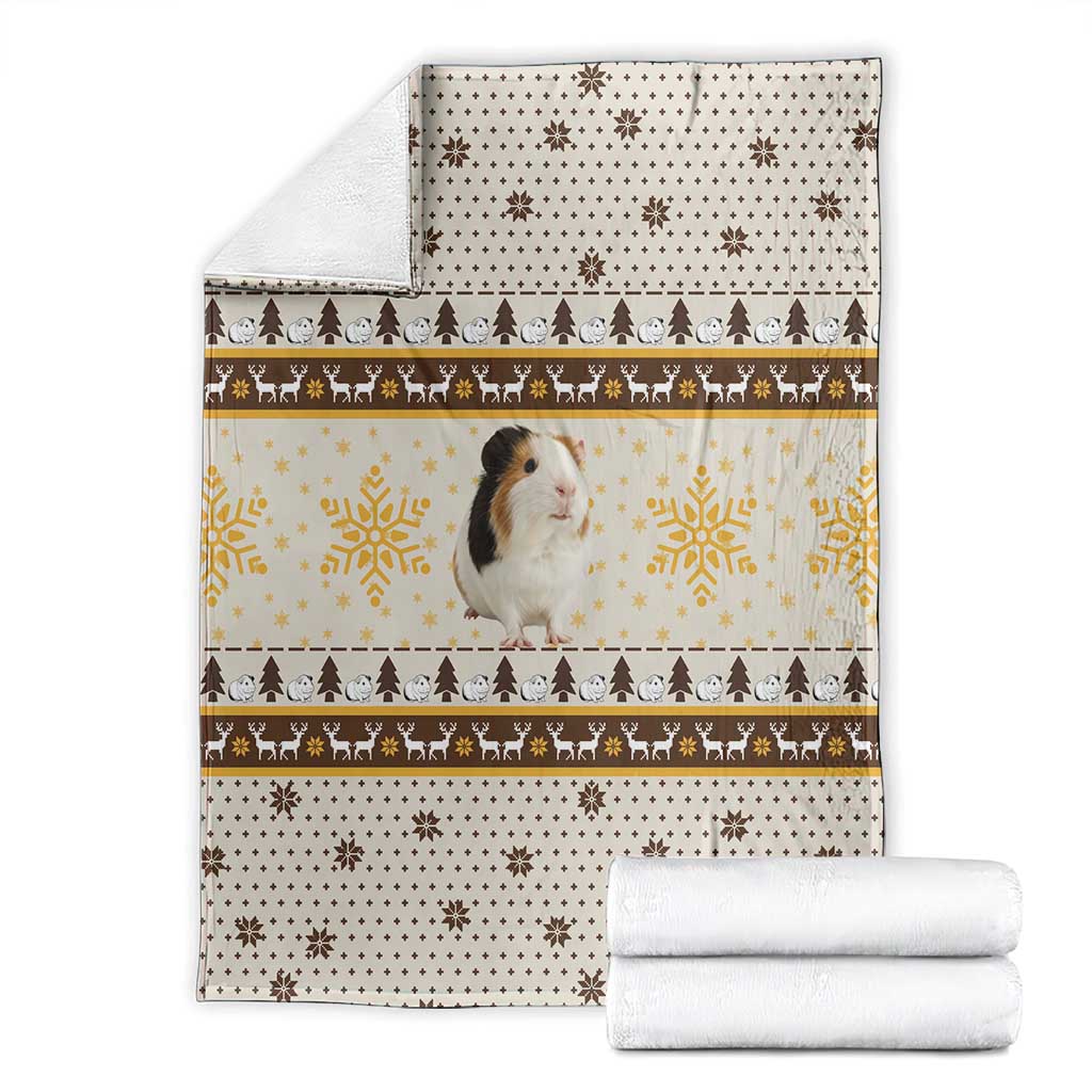 Guinea Pig Christmas Blanket with Snowflakes Trees and Reindeer Pattern - Wonder Print Shop