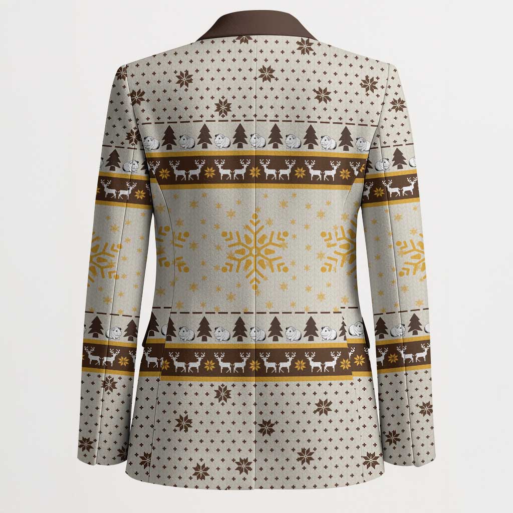 Guinea Pig Christmas Blazer with Snowflakes Trees and Reindeer Pattern - Wonder Print Shop