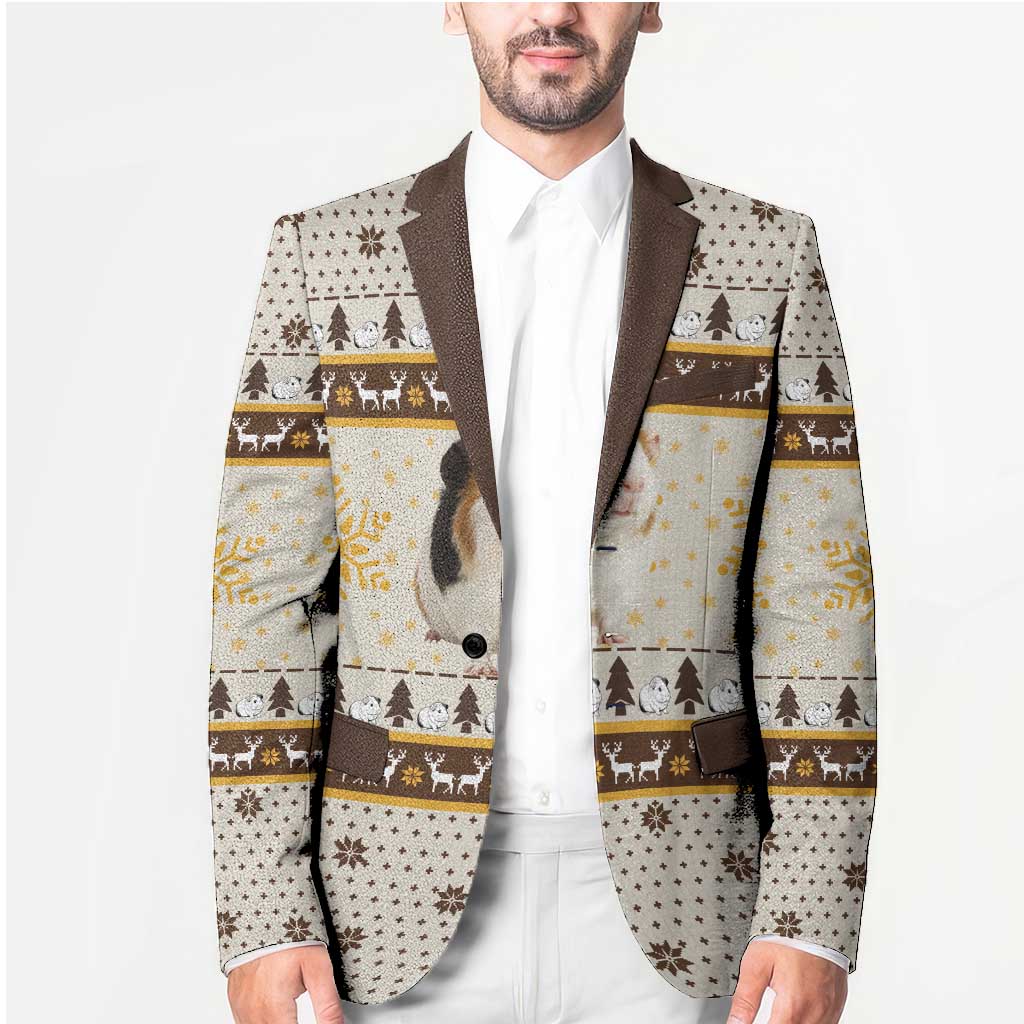 Guinea Pig Christmas Blazer with Snowflakes Trees and Reindeer Pattern - Wonder Print Shop