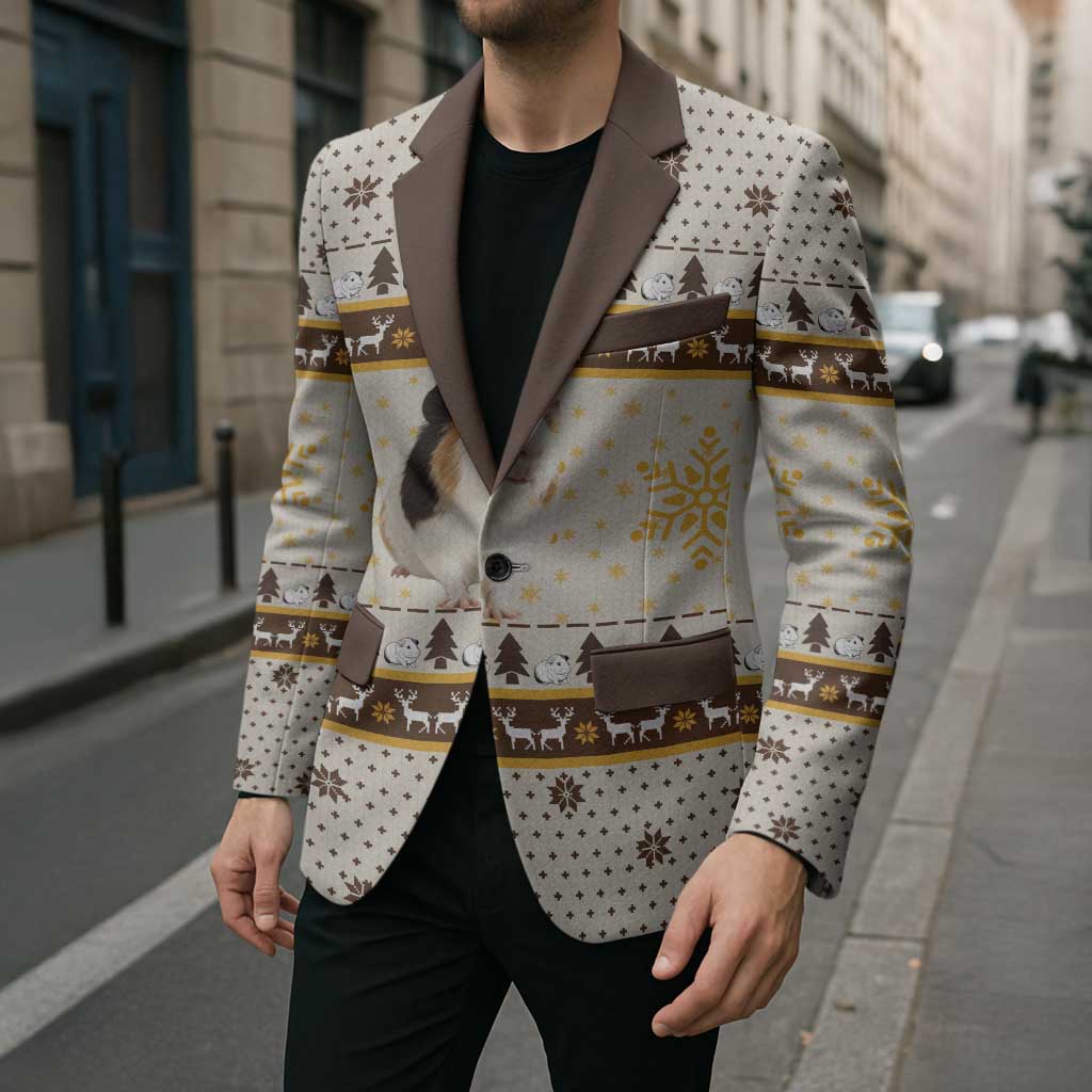 Guinea Pig Christmas Blazer with Snowflakes Trees and Reindeer Pattern - Wonder Print Shop