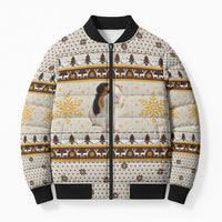 Guinea Pig Christmas Bomber Puffer Jacket with Snowflakes Trees and Reindeer Pattern - Wonder Print Shop