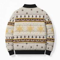 Guinea Pig Christmas Bomber Puffer Jacket with Snowflakes Trees and Reindeer Pattern - Wonder Print Shop
