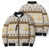 Guinea Pig Christmas Bomber Puffer Jacket with Snowflakes Trees and Reindeer Pattern - Wonder Print Shop