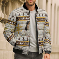 Guinea Pig Christmas Bomber Puffer Jacket with Snowflakes Trees and Reindeer Pattern - Wonder Print Shop